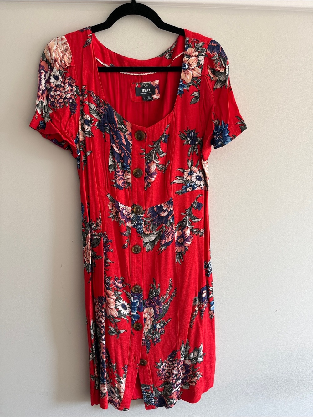 Maeve. Red Floral Button-Front Mini Dress